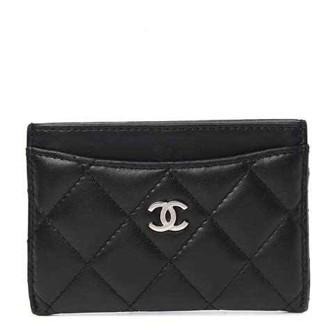 CHANEL Lambskin Quilted CC Hook Card Holder Black